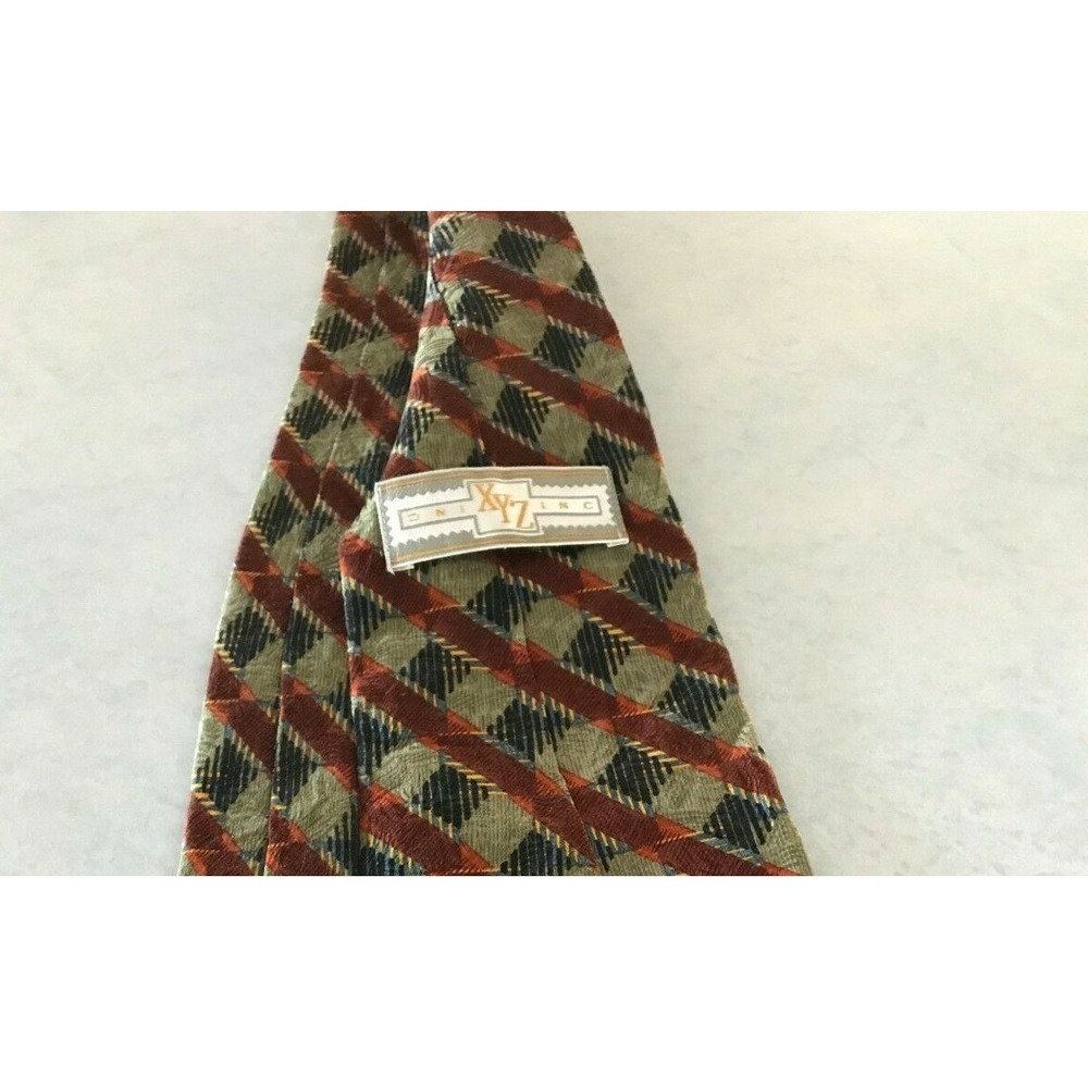 Men's Accessory Tie Necktie XYZ Inc Diagonal Stripe Diamond‎ Abstract Blue Green - Picture 2 of 2